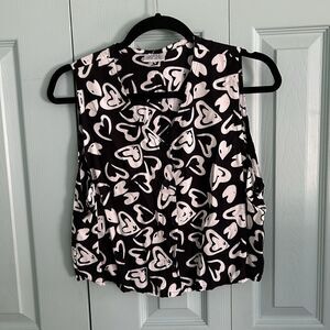 Vtg Meng Design Button Front Cropped Sleeveless Top Med Hearts Artsy Y2K